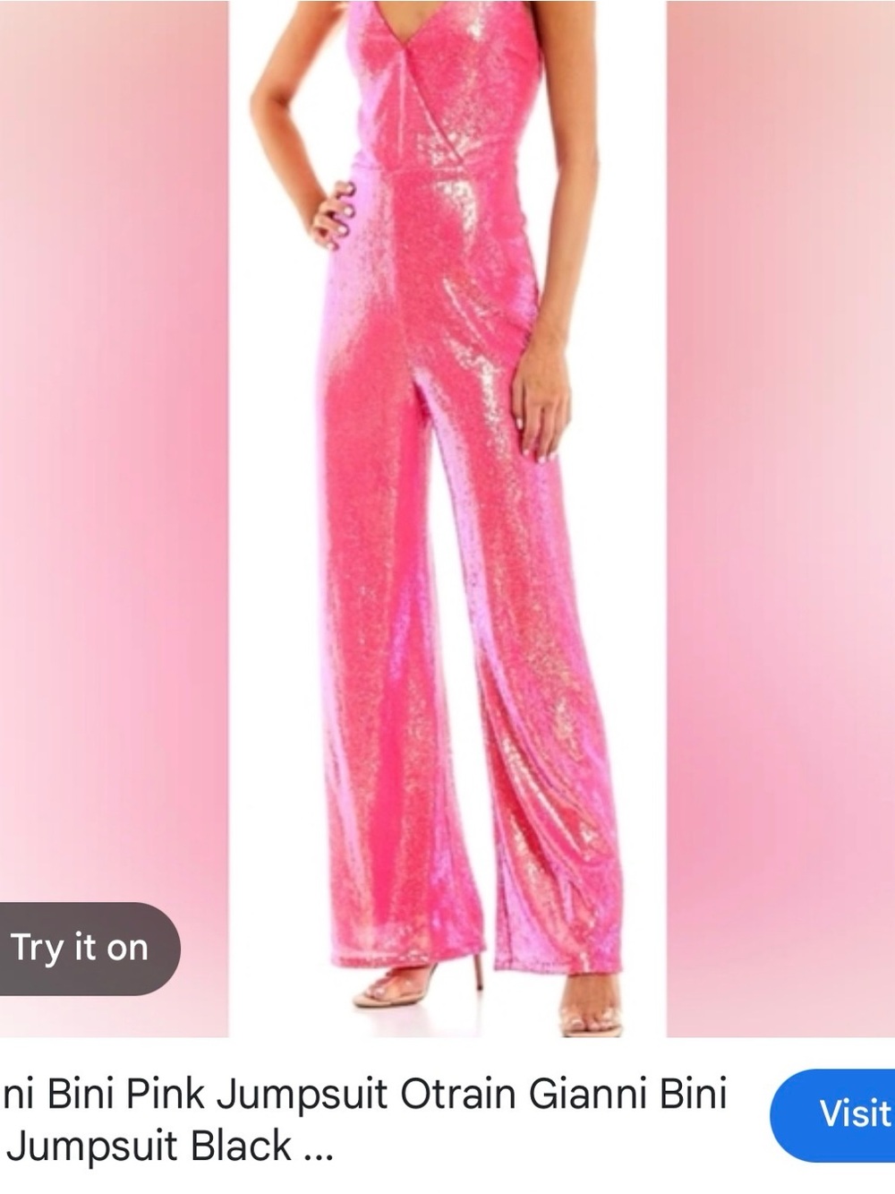 Gianni Bini Hot Pink Sequin V-Neck Wide-Leg Jumpsuit